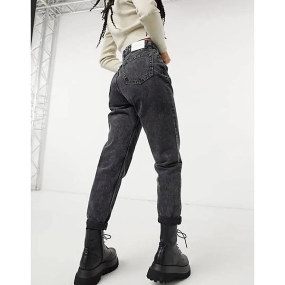 ASOS Bershka denim mom jeans US size 10 black grey acid wash